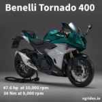 the Tornado 400 is a parallel twin-motor, four-stroke engine 399 cc. unleashes a power output of 47.6 hp at 10,000 rpm, and a torque of 38 Nm at 8,000 rpm.