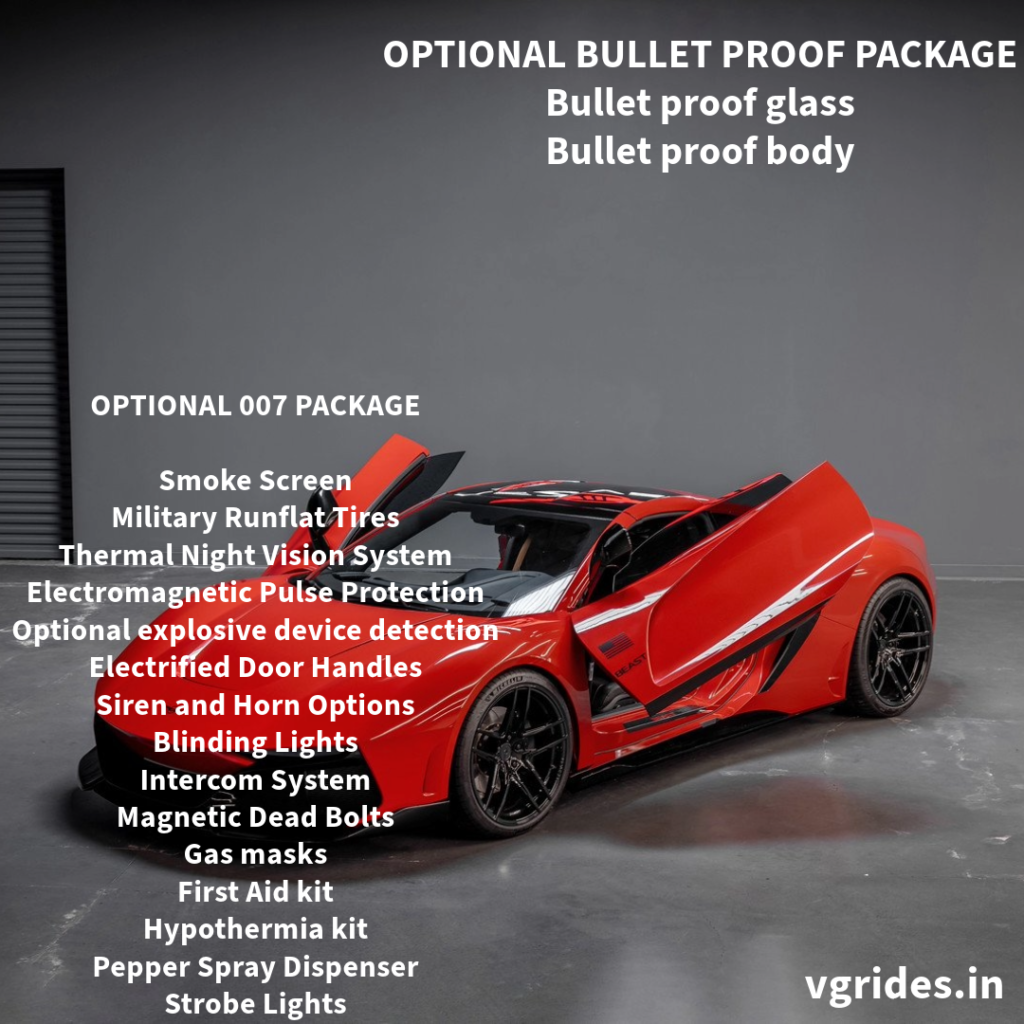 Starting at $485,000, the Rezvani Beast represents a significant investment in unparalleled performance and luxury. For those seeking additional customization and security features, Rezvani offers two optional packages: the 007 Package and the Bulletproof Package.