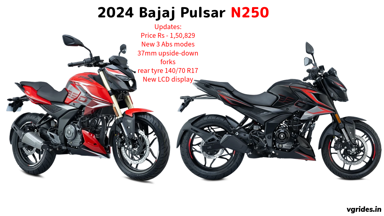 2024 Bajaj Pulsar N250 is launched at a price of Rs - 1,50,829 with traction control, abs modes, updated lcd display and wider rear tyre.