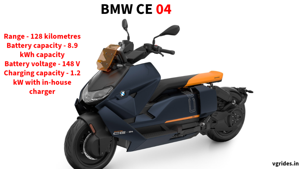 Bmw ce 04 the urban electric scooter from Bmw launched in India with 128 km range, 8.95 kWh battery, fast charging from 0 to 100 in just 1 hrs 40 mins.