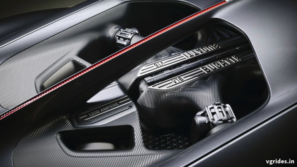 Bugatti Tourbillion Launched at 3.6 million euros with V16 engine, 1800 hp, three electric motors, electric range of 60 km, and a top speed of 445 km/hr.