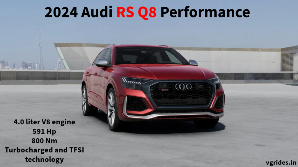 2024 Audi RS Q8 Performance is powered by a v8 turbocharged motor with 591 hp and 800 nm of torque with 9 km of mileage on the highway and more features.
