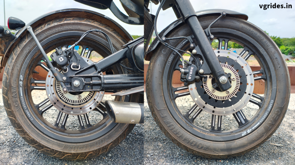 deatils about tyres and brakes of jawa 42 bobber