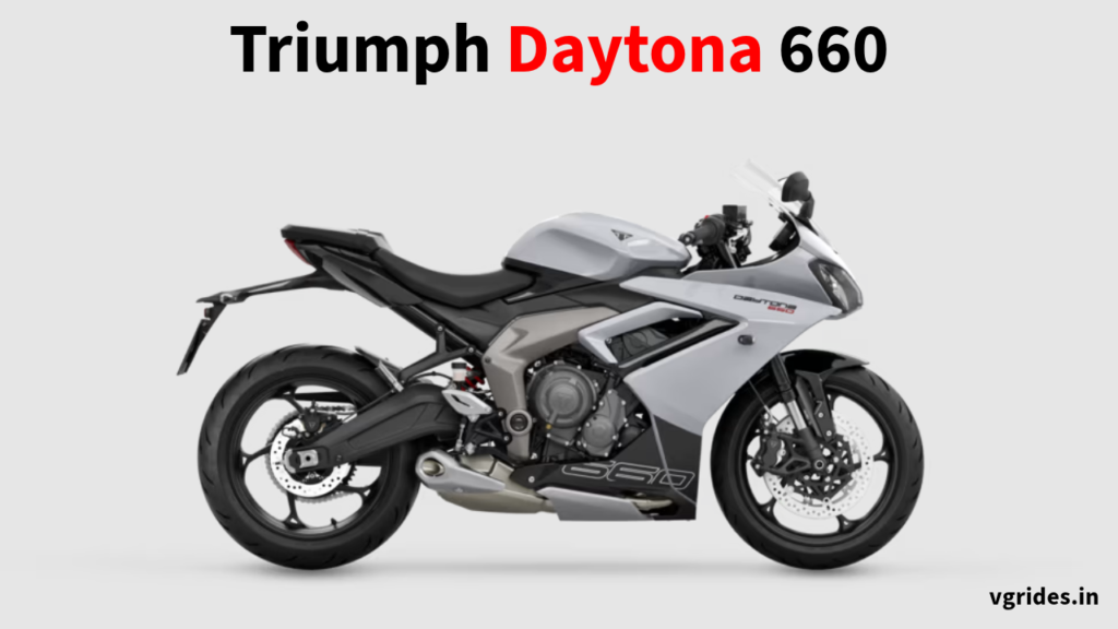 Triumph Daytona 660 Launched at Rs - 9,72,450. 660 cc inline three cylinder engine, 95 ps, 69nm and 6 speed gearbox with optional quickshifter.