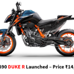 KTM 890 DUKE R Side View: Sleek and aggressive design showcasing the aerodynamic profile and vibrant color scheme.