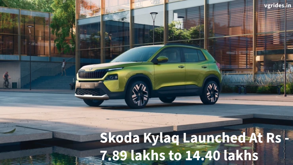 "Side profile of the Skoda Kylaq highlighting its sleek design and 17-inch alloy wheels."