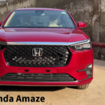 A sleek and stylish front view of the 2025 Honda Amaze with LED bi-projector headlights and a signature wing light design.