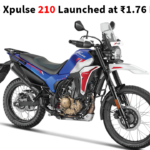 Hero Xpulse 210 adventure bike in Glacier White color, showcasing its rugged design, dual-purpose tyres, and advanced suspension on an off-road trail.